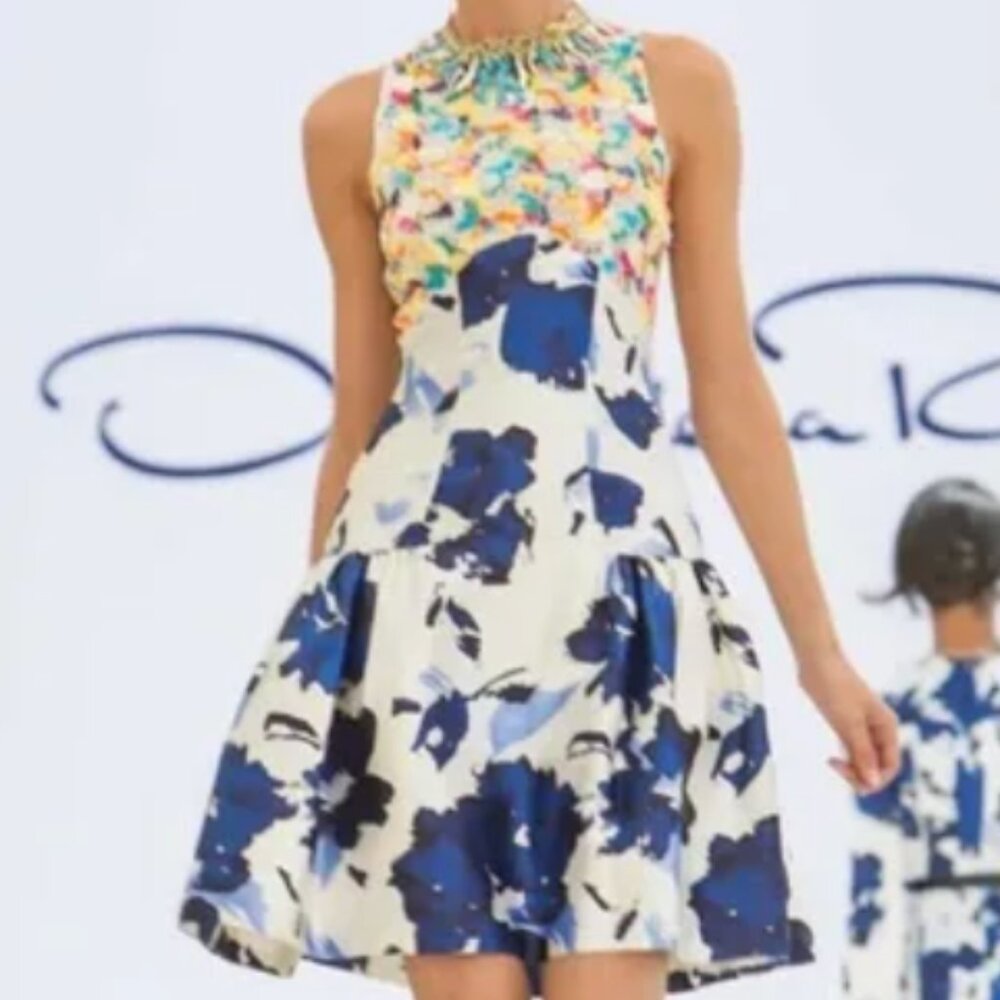 Oscar de la Renta Beaded Fit & Flare Silk Dress – Size 10